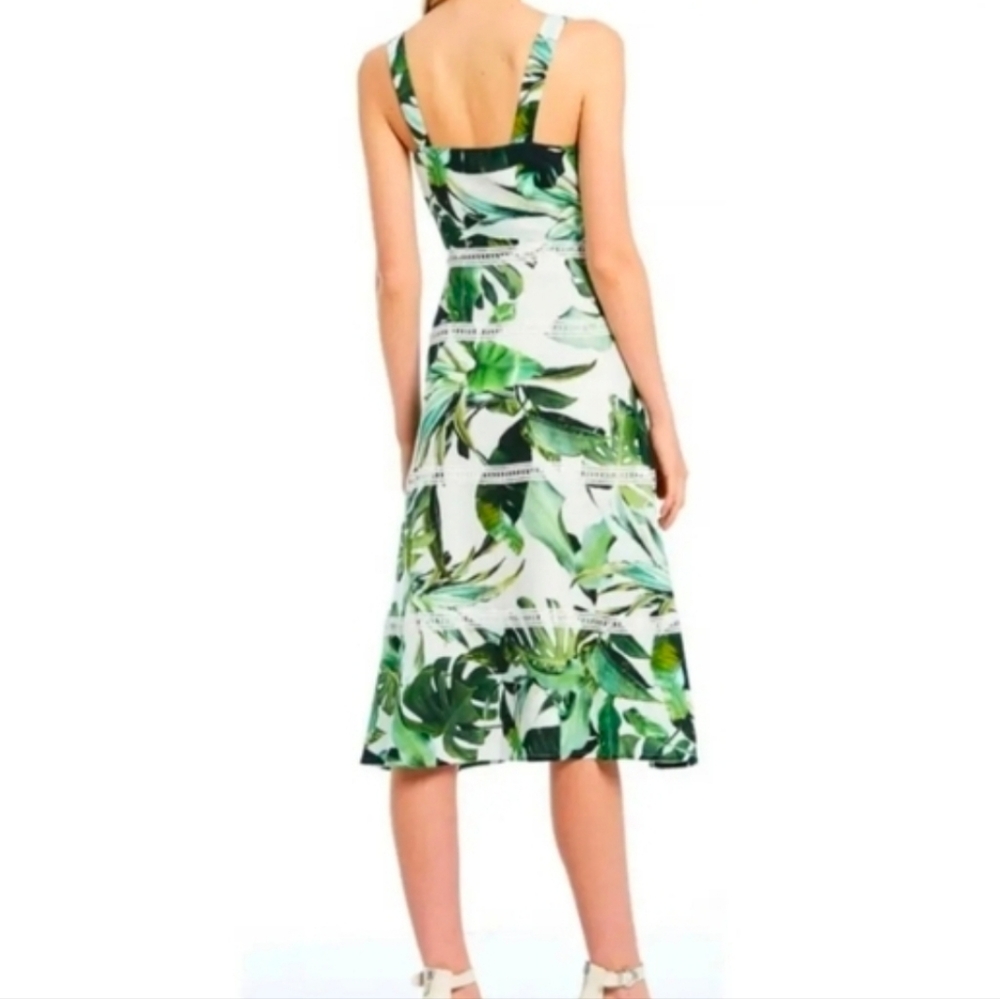 Gianni Bini Monica Palm Leaves Cotton midi dress Ivory Green 0 - Picture 2 of 11